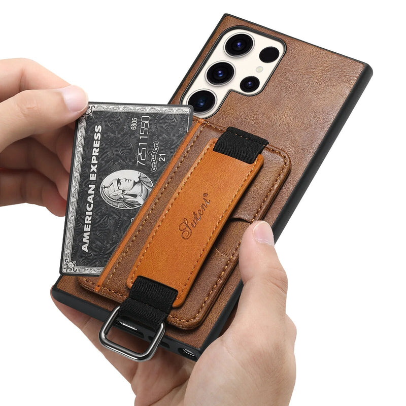 Card Pocket and Strap Leather Samsung Case-Exoticase-