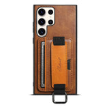 Card Pocket and Strap Leather Samsung Case-Exoticase-for Galaxy S23 Ultra-Brown-