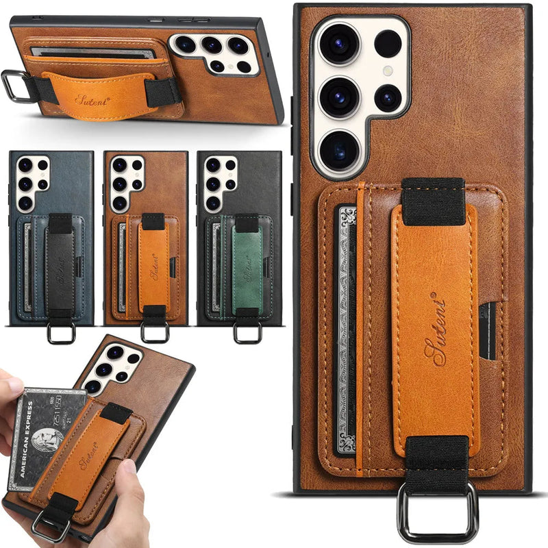Card Pocket and Strap Leather Samsung Case-Exoticase-