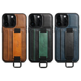 Card Pocket and Strap Leather iPhone Case-Exoticase-