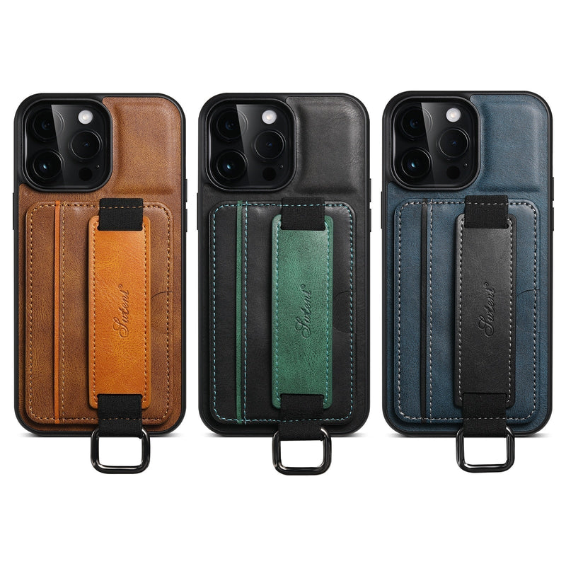 Card Pocket and Strap Leather iPhone Case-Exoticase-