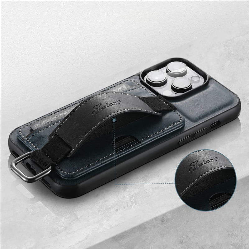 Card Pocket and Strap Leather iPhone Case-Exoticase-