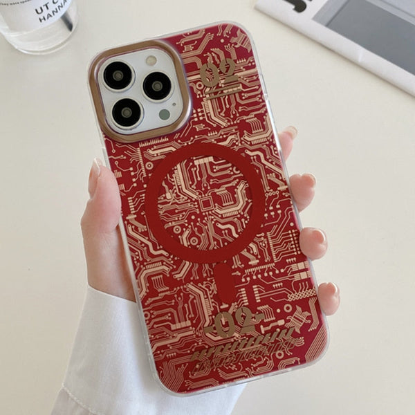 Circuit Board Pattern MagSafe iPhone Case-Exoticase-For iPhone 14 Pro Max-Red-