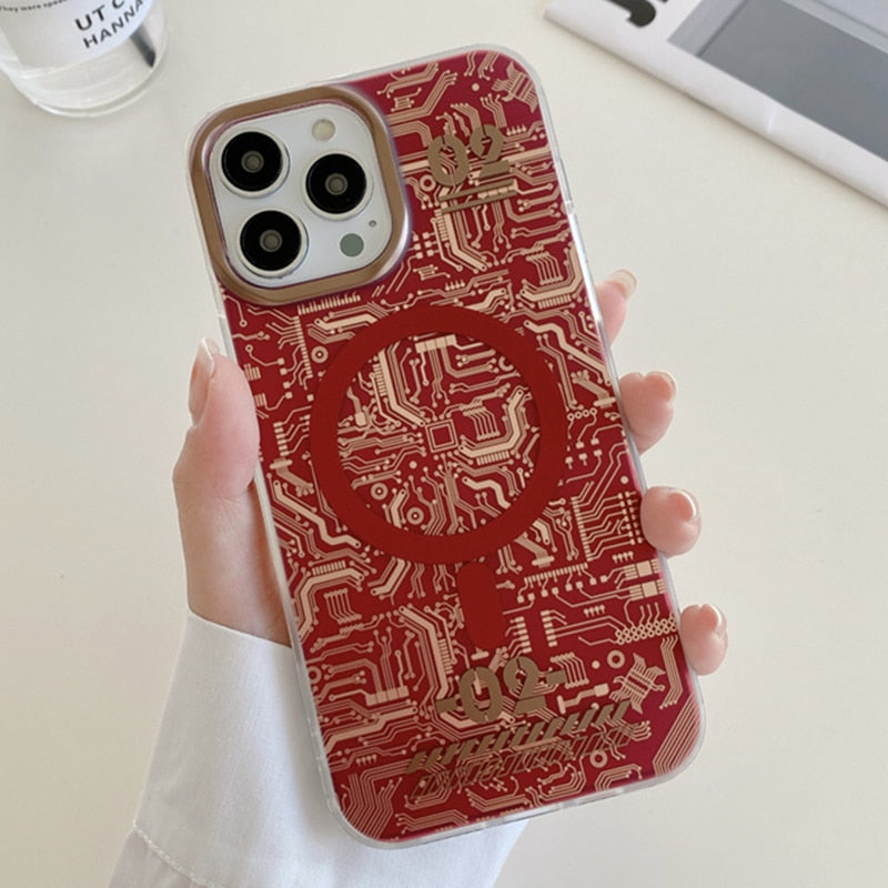 Circuit Board Pattern MagSafe iPhone Case-Exoticase-For iPhone 14 Pro Max-Red-