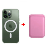 Classic Clear MagSafe iPhone Case With Leather Wallet-Exoticase-iPhone 16 Pro Max-Pink-Exoticase