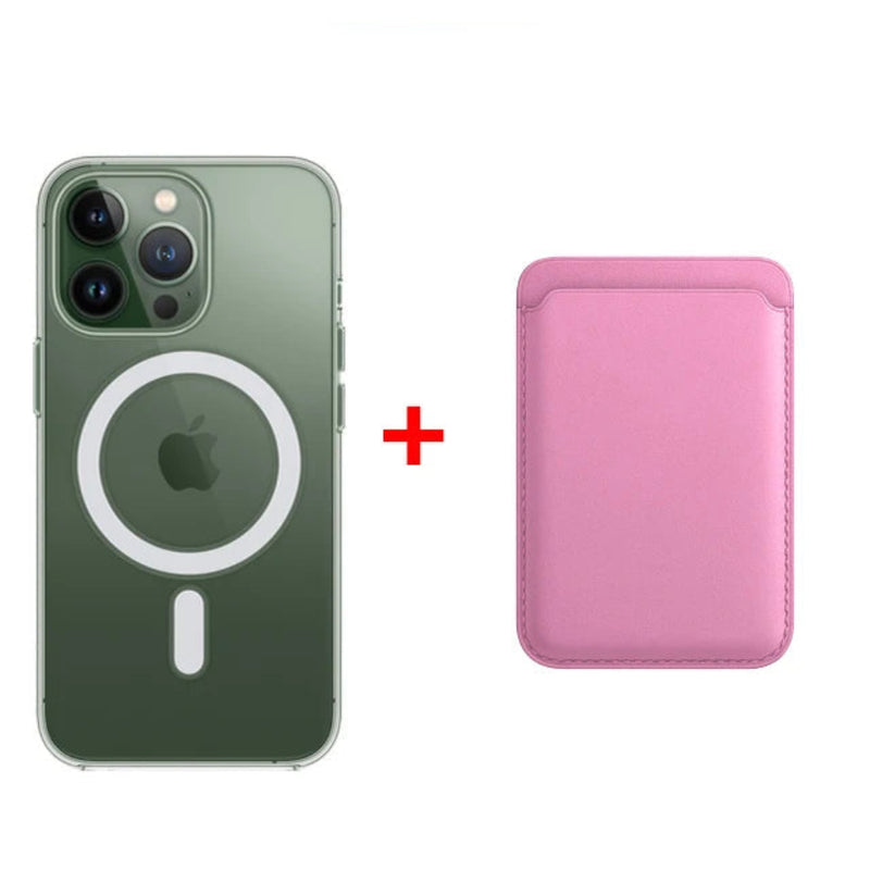 Classic Clear MagSafe iPhone Case With Leather Wallet-Exoticase-iPhone 16 Pro Max-Pink-Exoticase