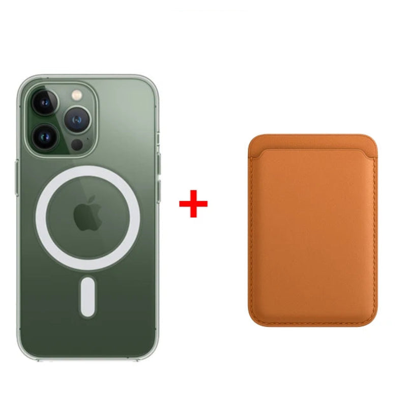 Classic Clear MagSafe iPhone Case With Leather Wallet-Exoticase-iPhone 16 Pro Max-Brown-Exoticase