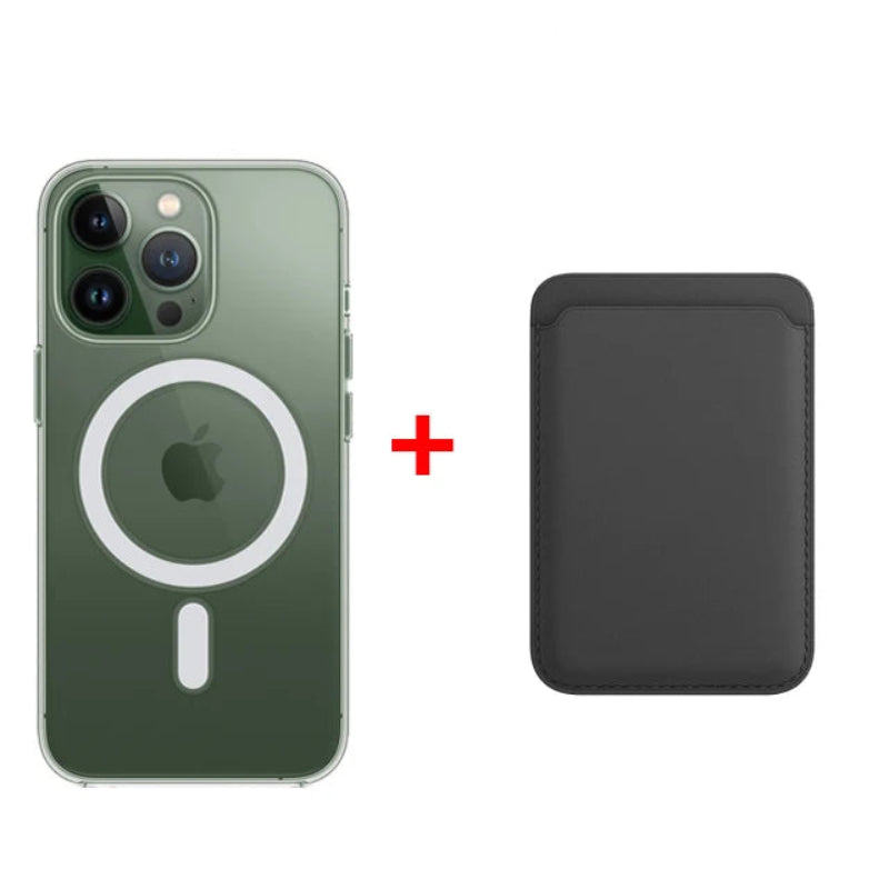 Classic Clear MagSafe iPhone Case With Leather Wallet-Exoticase-iPhone 16 Pro Max-Black-Exoticase