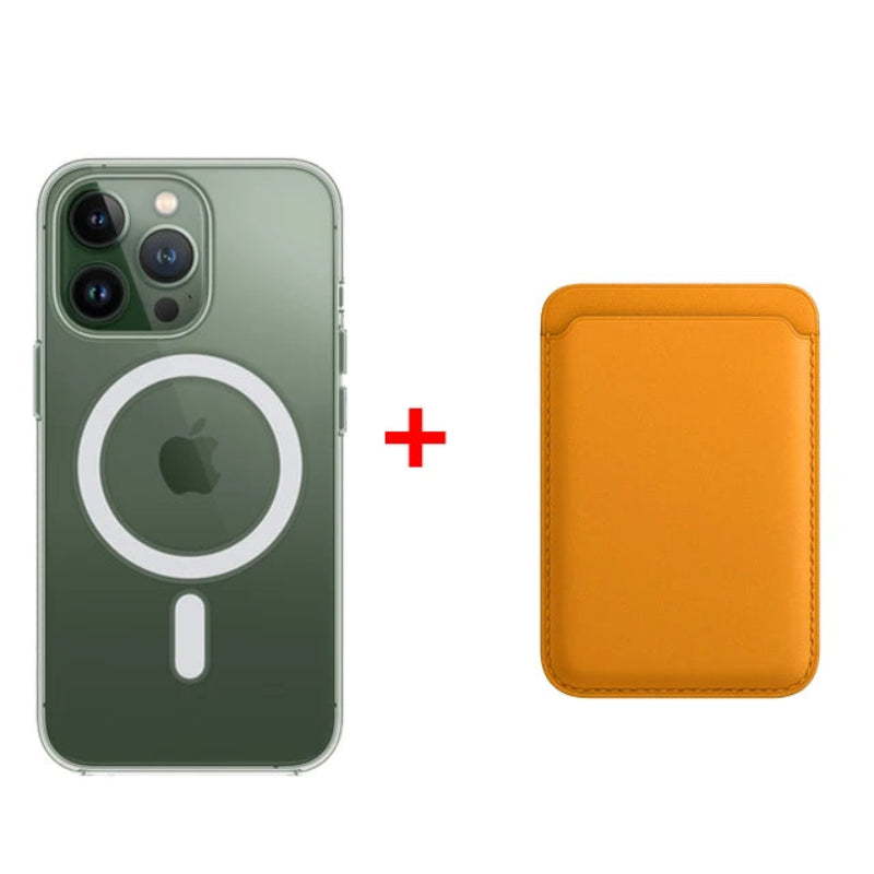 Classic Clear MagSafe iPhone Case With Leather Wallet-Exoticase-iPhone 16 Pro Max-Yellow-Exoticase