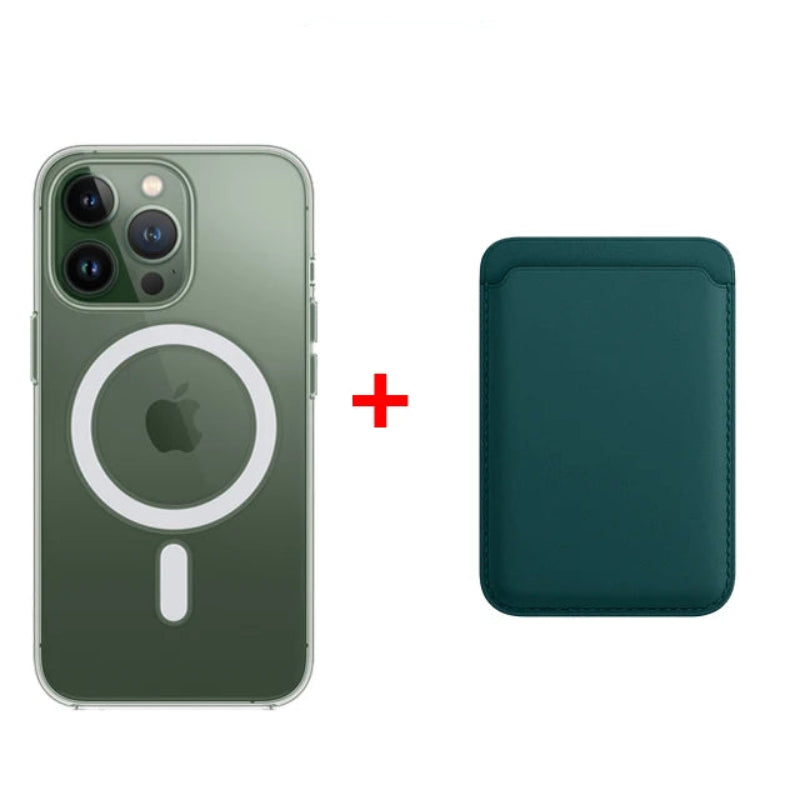 Classic Clear MagSafe iPhone Case With Leather Wallet-Exoticase-iPhone 16 Pro Max-Green-Exoticase