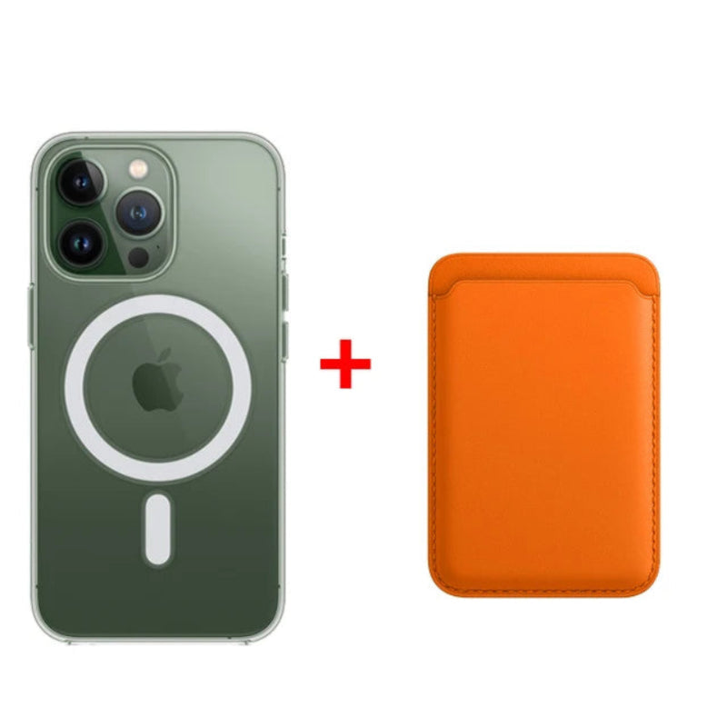 Classic Clear MagSafe iPhone Case With Leather Wallet-Exoticase-iPhone 16 Pro Max-Orange-Exoticase