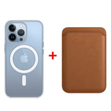 Classic Clear MagSafe iPhone Case With Leather Wallet-Exoticase-For iPhone 14 Pro Max-Brown-