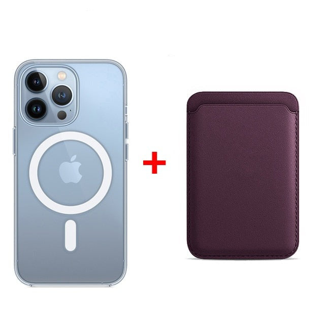 Classic Clear MagSafe iPhone Case With Leather Wallet-Exoticase-For iPhone 14 Pro Max-Crimson Cherry-