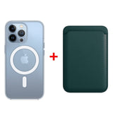 Classic Clear MagSafe iPhone Case With Leather Wallet-Exoticase-For iPhone 14 Pro Max-Dark Green-