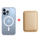 Classic Clear MagSafe iPhone Case With Leather Wallet-Exoticase-For iPhone 14 Pro Max-Gold-
