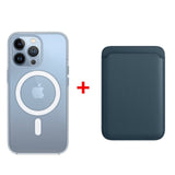 Classic Clear MagSafe iPhone Case With Leather Wallet-Exoticase-For iPhone 14 Pro Max-Navy Blue-