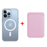 Classic Clear MagSafe iPhone Case With Leather Wallet-Exoticase-For iPhone 14 Pro Max-Pink-