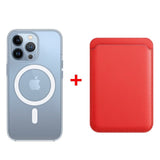 Classic Clear MagSafe iPhone Case With Leather Wallet-Exoticase-For iPhone 14 Pro Max-Red-