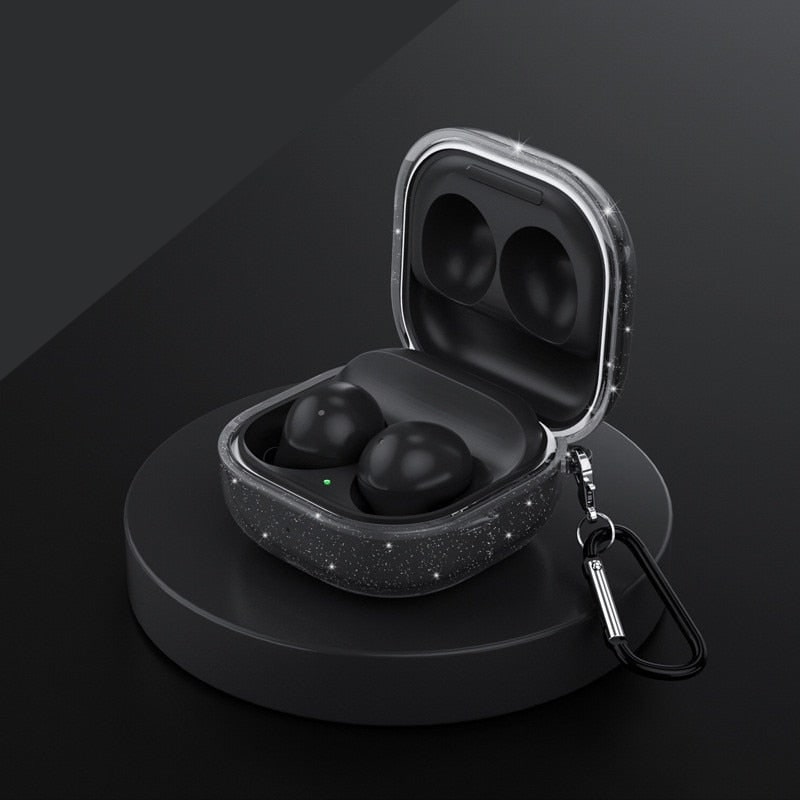 Clear Protective Cases for Samsung Galaxy Buds and Live-Exoticase-For Galaxy Buds 2 Pro-Black Glitter-