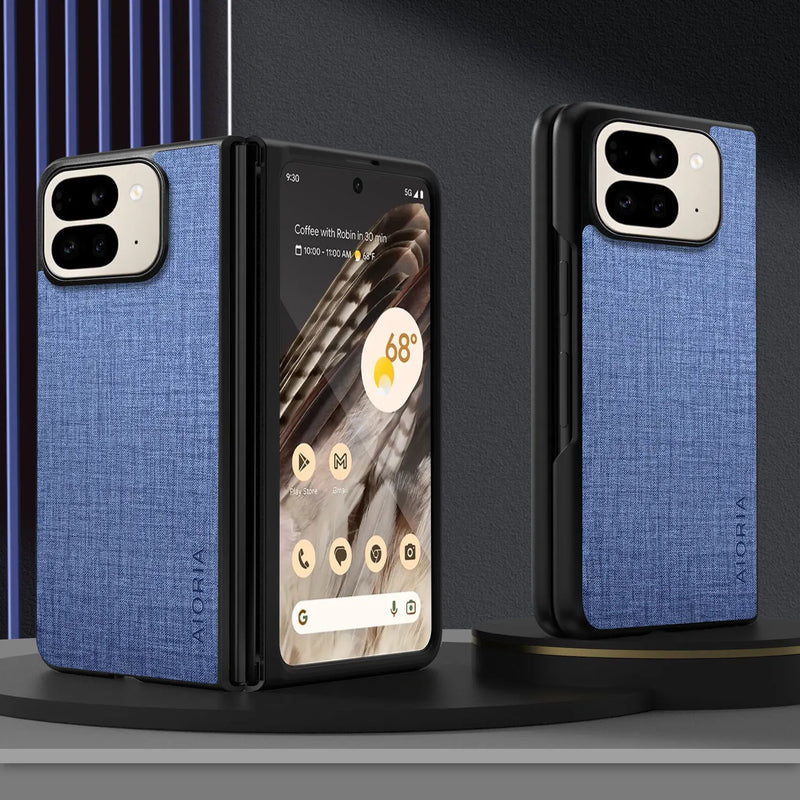 Cloth Pattern Anti-Scratch Case For Google Pixel Fold-Exoticase-For Pixel 10 Pro Fold 2025-Blue-Exoticase