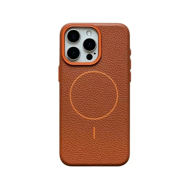 Contrast Accent Faux Leather Business iPhone Case-Exoticase-For iPhone 16 Pro Max-Brown-Exoticase