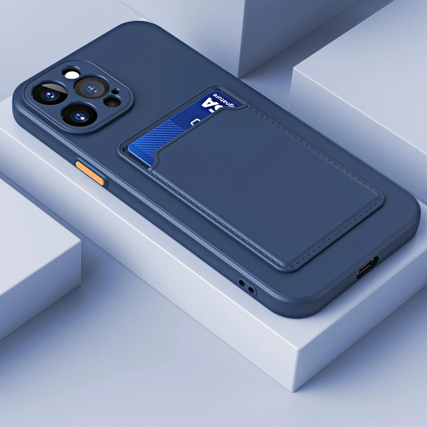 silicone card sleeve Contrasto Silicone Card Holder iPhone Case, For iPhone 15 Plus / Dark Blue