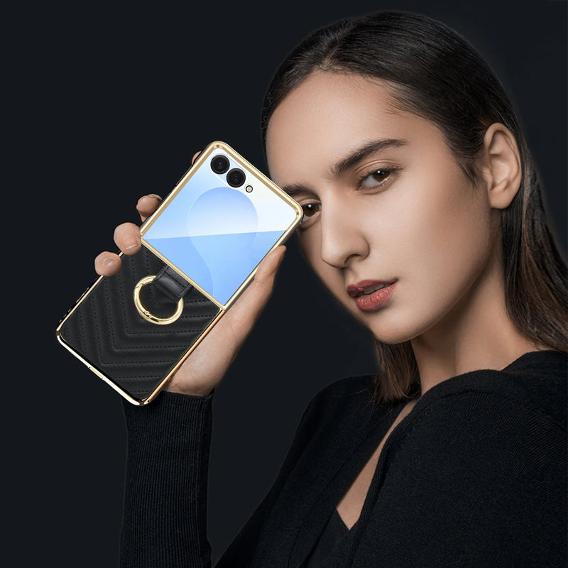 Couture Quilted Plated Samsung Flip Ring Case-Exoticase-Exoticase