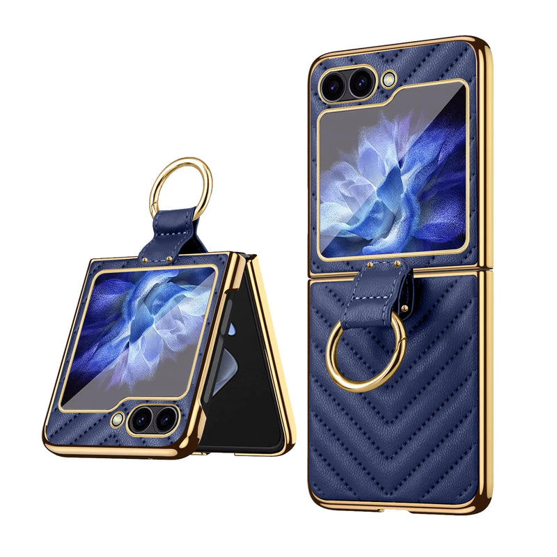 Couture Quilted Plated Samsung Flip Ring Case-Exoticase-Blue-For Samsung Z Flip 7-Exoticase