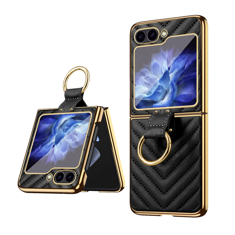 Couture Quilted Plated Samsung Flip Ring Case-Exoticase-Black-For Samsung Z Flip 7-Exoticase