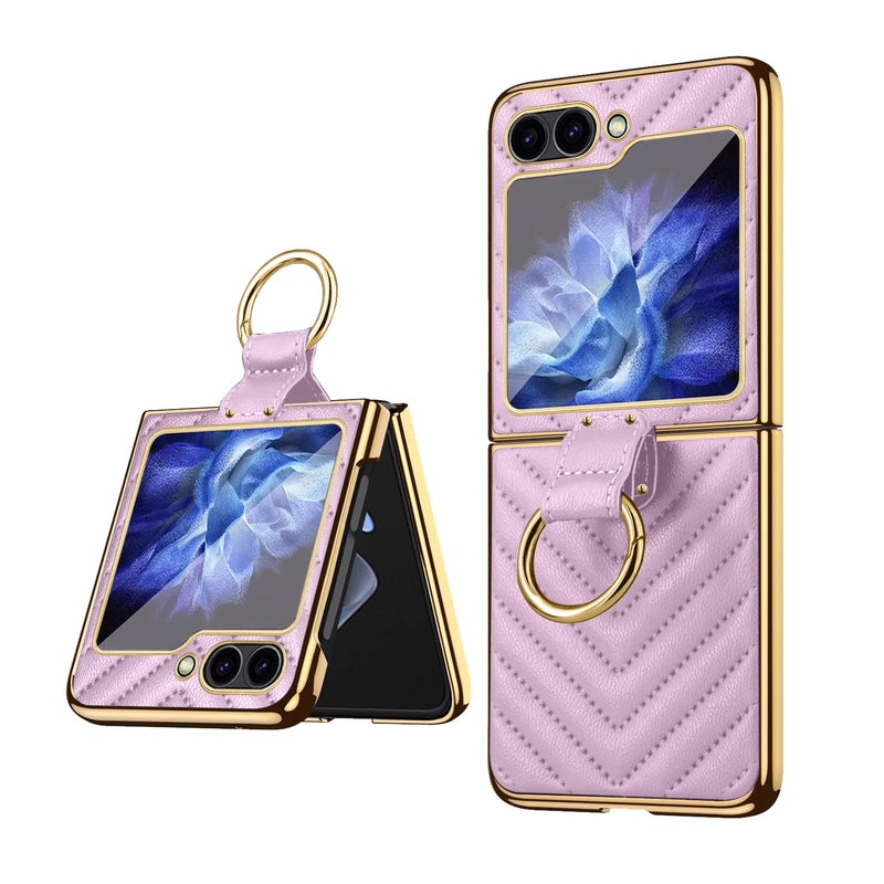 Couture Quilted Plated Samsung Flip Ring Case-Exoticase-Purple-For Samsung Z Flip 7-Exoticase
