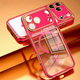 Covered Camera Lens MagSafe Plated iPhone Case-Exoticase-For iPhone 14-Red Clear-Exoticase