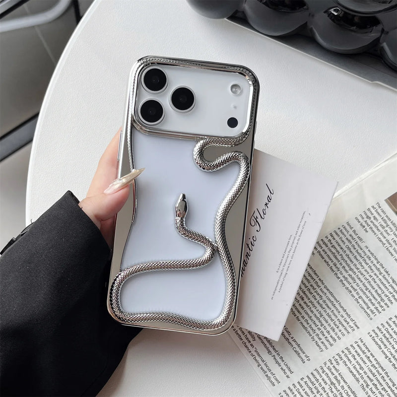 Crawling Snake Pattern Bumperish iPhone Case-Exoticase-For iPhone 17 Pro Max-Electroplated Silver-Exoticase