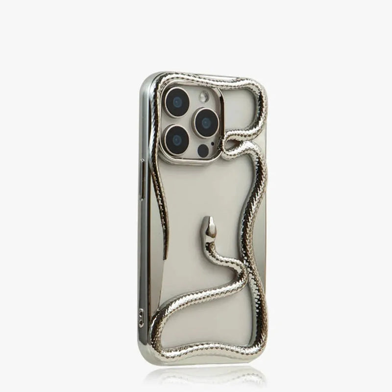 Crawling Snake Pattern Bumperish iPhone Case, For iPhone 16 / Electroplated Silver Crawling Snake Pattern Bumperish iPhone Case, For iPhone 16 / Electroplated Silver