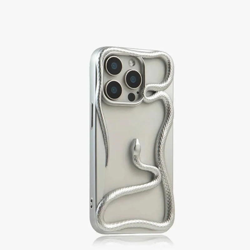 Crawling Snake Pattern Bumperish iPhone Case, For iPhone 16 / Electroplated Silver Crawling Snake Pattern Bumperish iPhone Case, For iPhone 16 / Electroplated Silver
