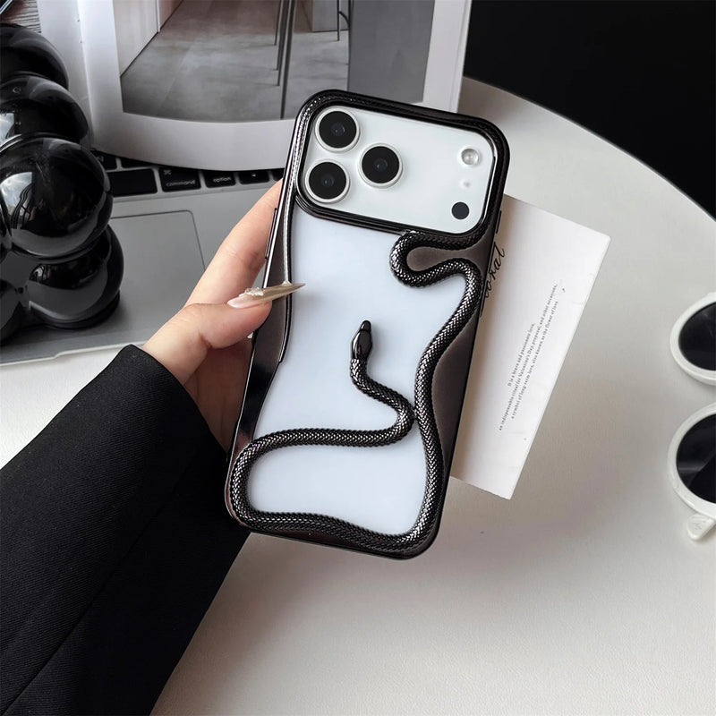 Crawling Snake Pattern Bumperish iPhone Case-Exoticase-For iPhone 17 Pro Max-Electroplated Black-Exoticase