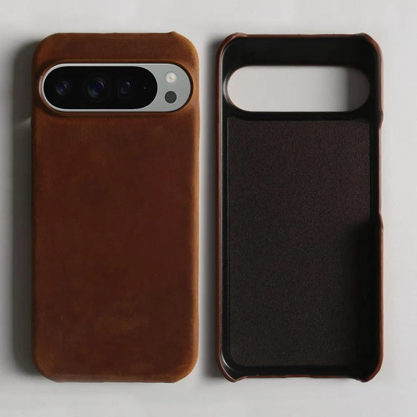Crazy Horse Leather Google Pixel Case-Exoticase-For Google Pixel 9 Pro XL-Orange Brown-Exoticase