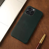 Crazy Horse Leather MagSafe iPhone Case-Exoticase-For iPhone 15 Pro Max-Dark Blue-Exoticase