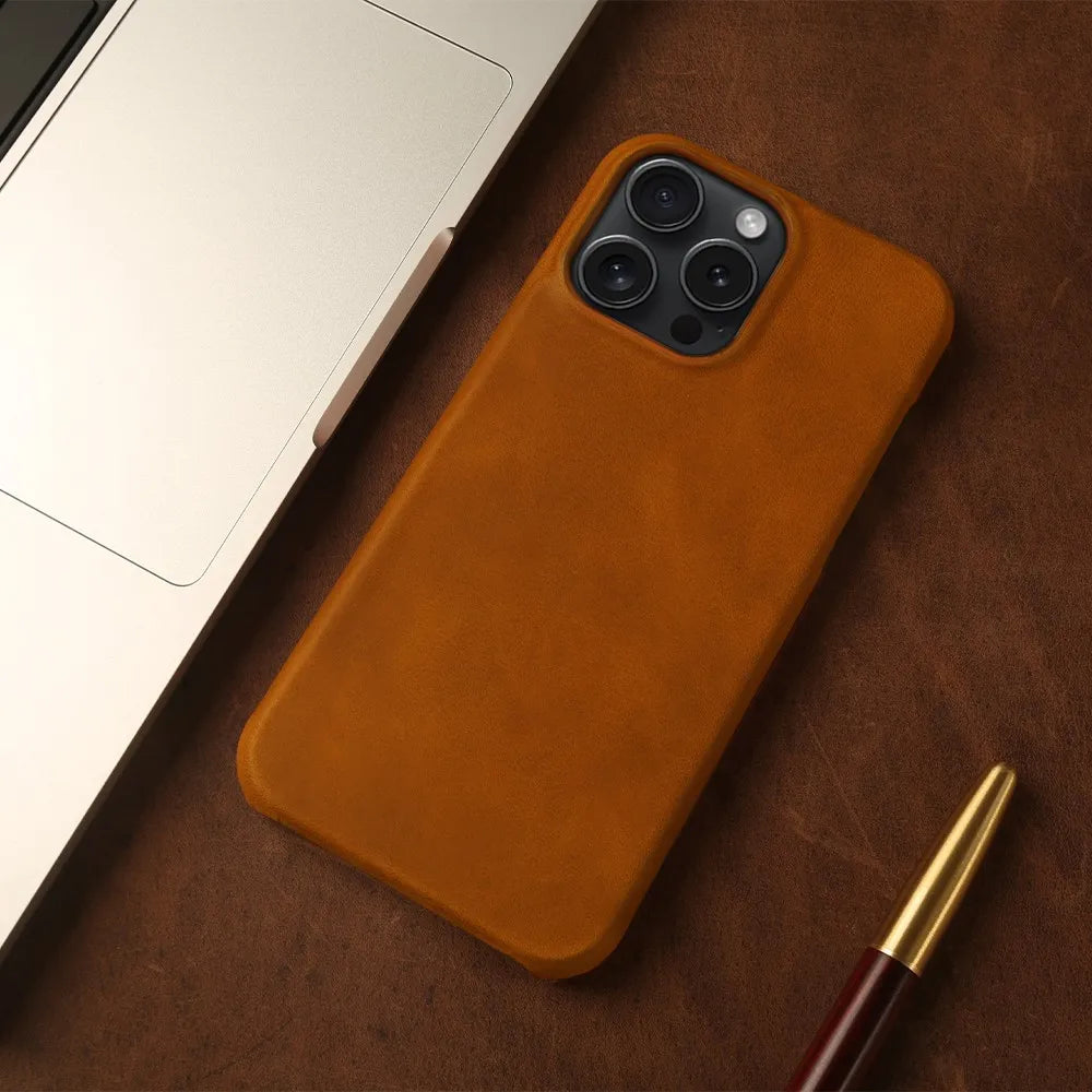 best leather phone case Crazy Horse Leather MagSafe iPhone Case, For iPhone 17 Pro / Dark Brown