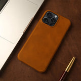 Crazy Horse Leather MagSafe iPhone Case-Exoticase-For iPhone 15 Pro Max-Light Brown-Exoticase
