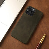 Crazy Horse Leather MagSafe iPhone Case-Exoticase-For iPhone 15 Pro Max-Marsh Green-Exoticase