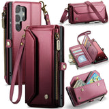 Crossbody Strap Leather Wallet Samsung Case-Exoticase-Red-Samsung S25 Ultra-Exoticase