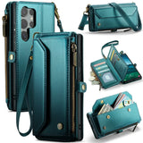 Crossbody Strap Leather Wallet Samsung Case-Exoticase-Green-Samsung S25 Ultra-Exoticase