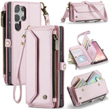 Crossbody Strap Leather Wallet Samsung Case-Exoticase-Pink-Samsung S25 Ultra-Exoticase