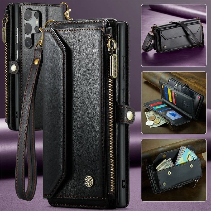 Crossbody Strap Leather Wallet Samsung Case-Exoticase-Exoticase