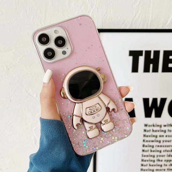 Cute Astronaut Glitter Apple iPhone Case-Exoticase-For iPhone 13Pro max-Pink-