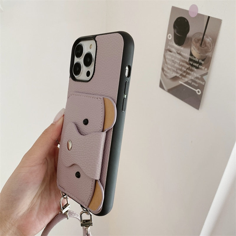Cute Bear Leather Wallet iPhone Case-Exoticase-Exoticase