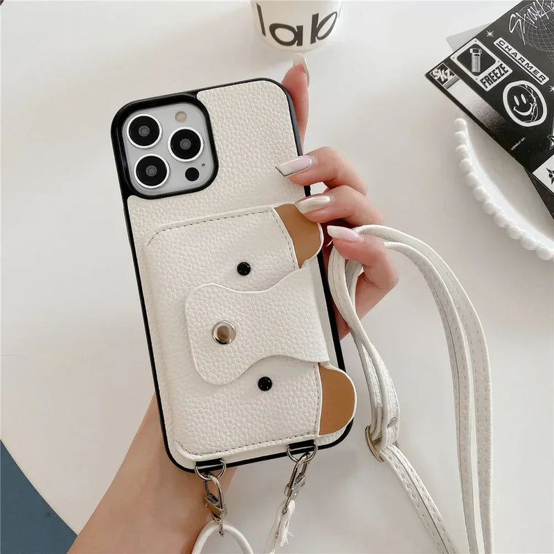 Cute Bear Leather Wallet iPhone Case-Exoticase-White-For iPhone 16 Pro Max-Exoticase