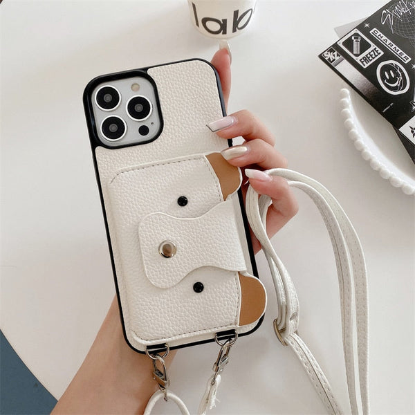 Cute Bear Leather Wallet iPhone Case-Exoticase-For iPhone 14 Pro Max-White-