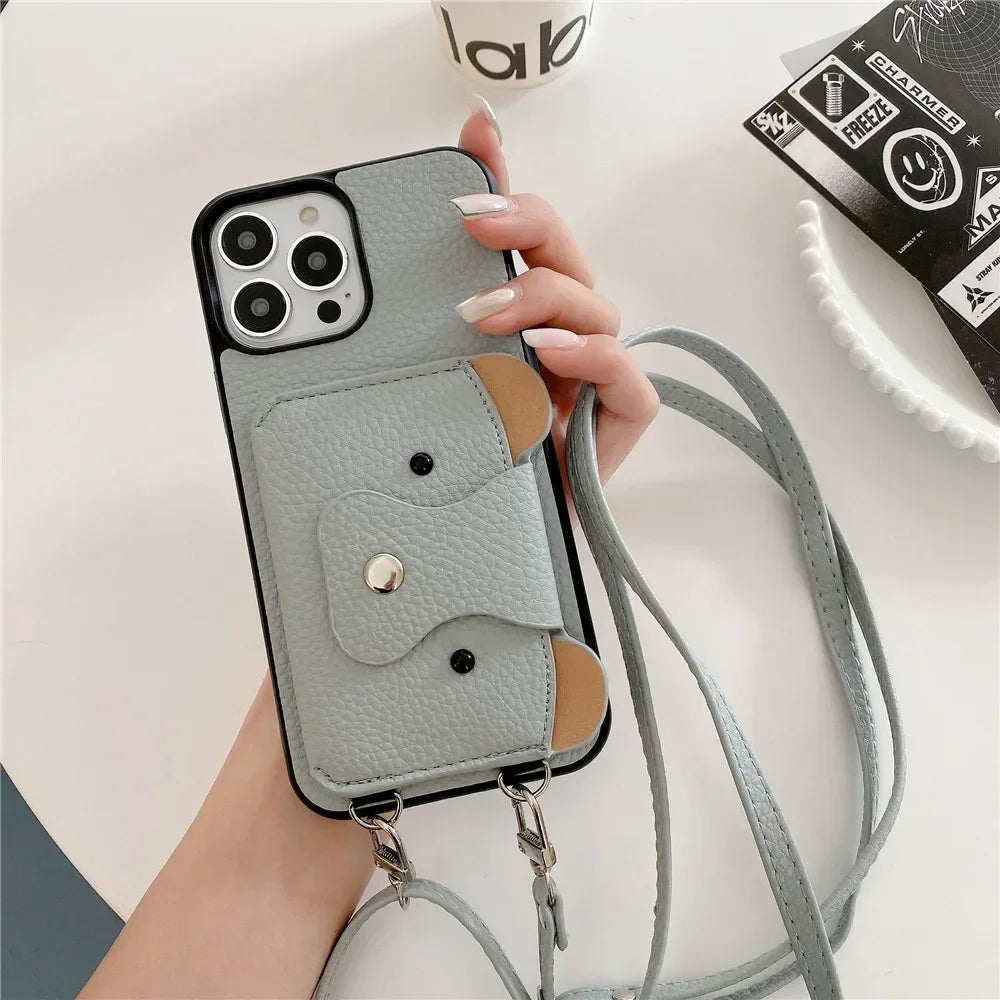 Cute Bear Leather Wallet iPhone Case – Exoticase