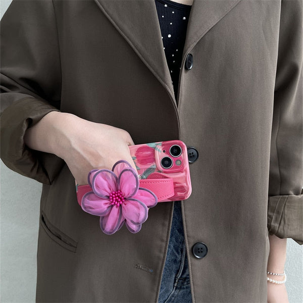 Cute Floral Wrist Strap iPhone Case-Exoticase-